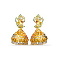 Jhumkas with peacock model and white stone