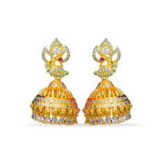 Jhumkas with peacock model and white stone