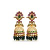 Jhumkas With Pink And White Stone And Green Beads