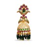Jhumkas With Pink And White Stone And Green Beads