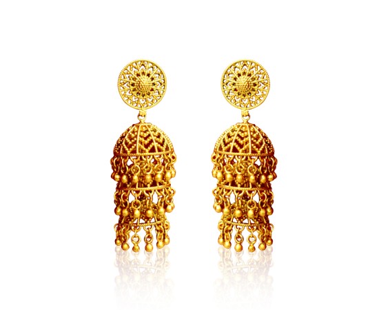 Gold Plated Jhumkas with umbrella model and Beads