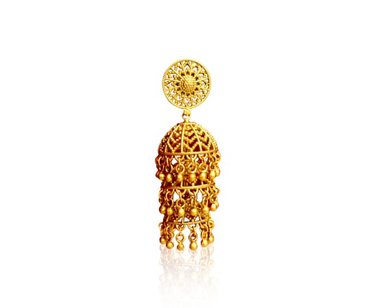 Gold Plated Jhumkas with umbrella model and Beads