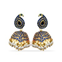 Jhumkas with Blue stone and pearls