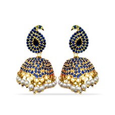 Jhumkas with Blue stone and pearls