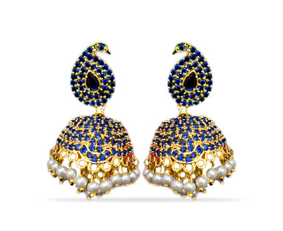 Jhumkas with Blue stone and pearls
