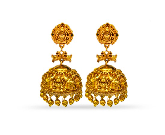 Gold Plated Jhumka With Golden Beads