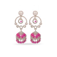 Silver Jhumka With White And Pink Drops