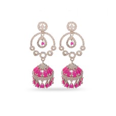 Silver Jhumka With White And Pink Drops