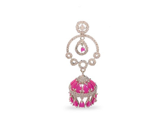 Silver Jhumka With White And Pink Drops