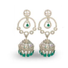 Silver Jhumka With White And Green Drops