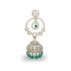 Silver Jhumka With White And Green Drops