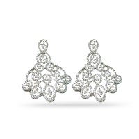 Silver Jhumka With White Stones