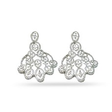 Silver Jhumka With White Stones