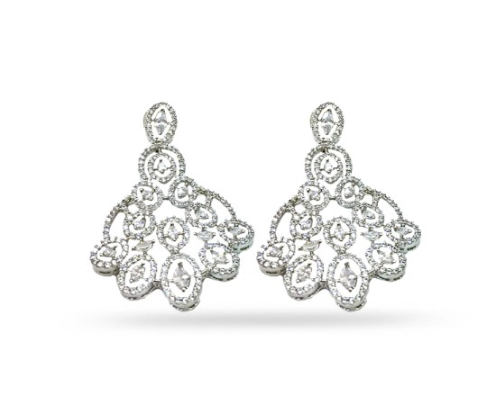 Silver Jhumka With White Stones