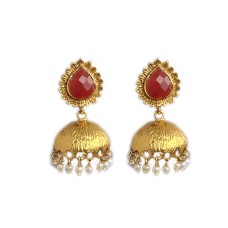Gold plated with red stone and white pearls 