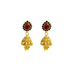 GOLD PLATED WITH GREEN AND RED STONE JUMKAS
