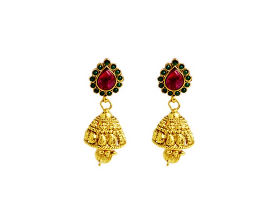 GOLD PLATED WITH GREEN AND RED STONE JUMKAS