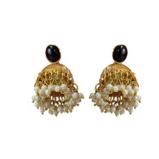 GOLD PLATED WITH BLACK STONE AND WHITE PEARLS 