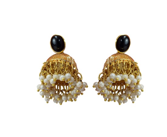 GOLD PLATED WITH BLACK STONE AND WHITE PEARLS 