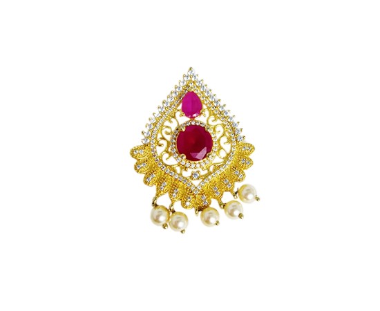 Gold plated doller with white and pink stone and white pearls