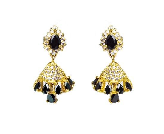 Gold plated with black and white stone Jhumkas