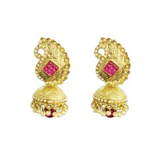 GOLD PLATED WITH PINK STONE PEACOCK DESIGN JHUMKAS