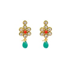 Gold Plated Drop With Kemp White Stones & Green Beads