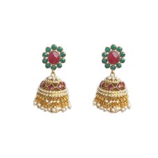 GOLD PLATED WITH RED &GREEN STONE WITH WHITE PEARLS 