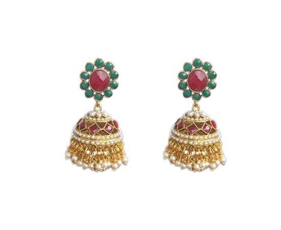 GOLD PLATED WITH RED &GREEN STONE WITH WHITE PEARLS 