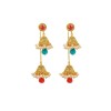 Gold Plated Long Chain Jhumka With Green & Red Beads  