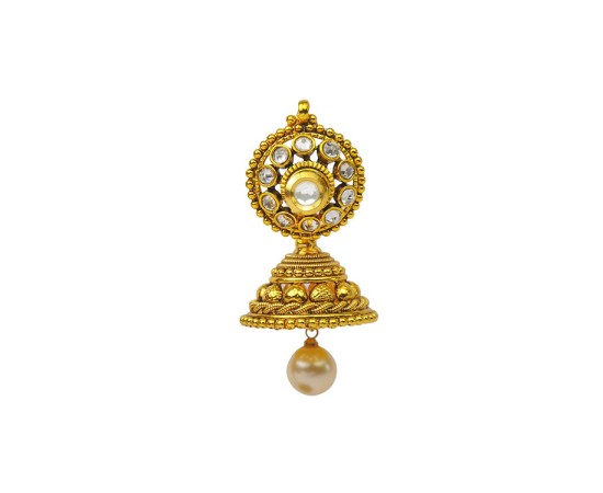 Gold plated jhumka with round white pearl