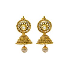 Gold plated jhumka with round white pearl