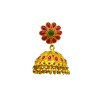 Gold Plated Jhumka With Flower Red & Green Stones