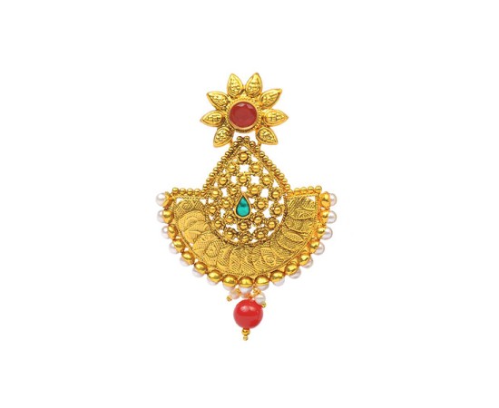 Gold Plated Jhumka With Red Flower & Bead