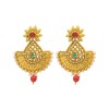 Gold Plated Jhumka With Red Flower & Bead