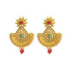 Gold Plated Jhumka With Red Flower & Bead
