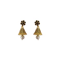 Gold plated small jhumka with black stone and pearl
