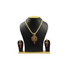 Gold Plated Chain With Rose Dollar & Red Beads