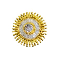Gold Plated Big Round Ring With White Stones