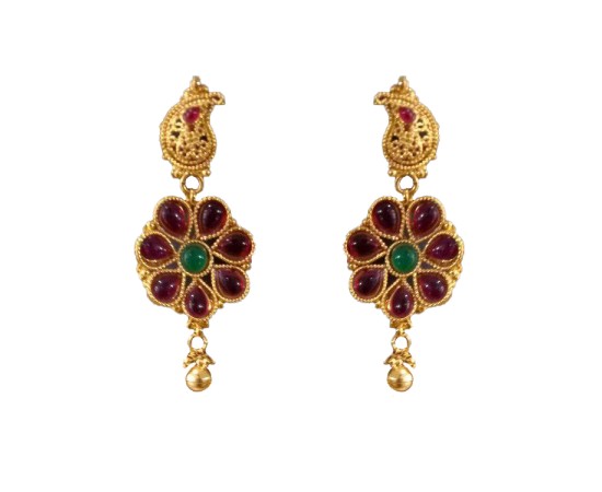 Gold Plated Neck Chain With Red Flower & Maanga Design