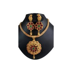 Gold Plated Neck Chain With Red Flower & Maanga Design