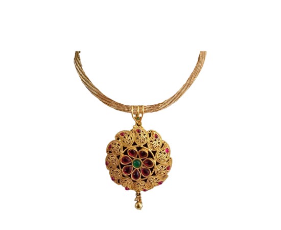 Gold Plated Neck Chain With Red Flower & Maanga Design