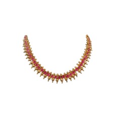 Gold Plated Necklace With Pink Stones & Golden Beads