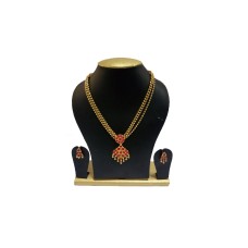 Gold Plated Chain Necklace With Pink Stones & Beads