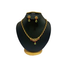 Gold Plated Chain With White Green & Red Stones