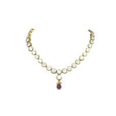 Gold Plated Chain With White Kemp Stones & Pink Bead