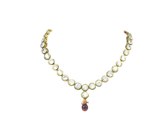 Gold Plated Chain With White Kemp Stones & Pink Bead