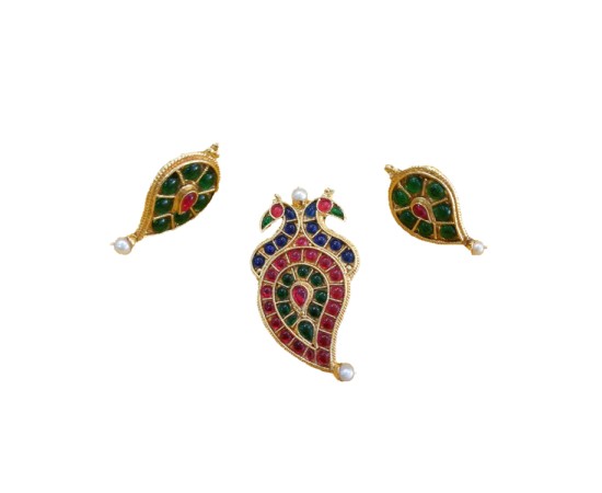 Gold Plated Double Peacock Dollar With Earrings