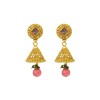 Gold Plated Jhumka With Diamond Red & Green Stone