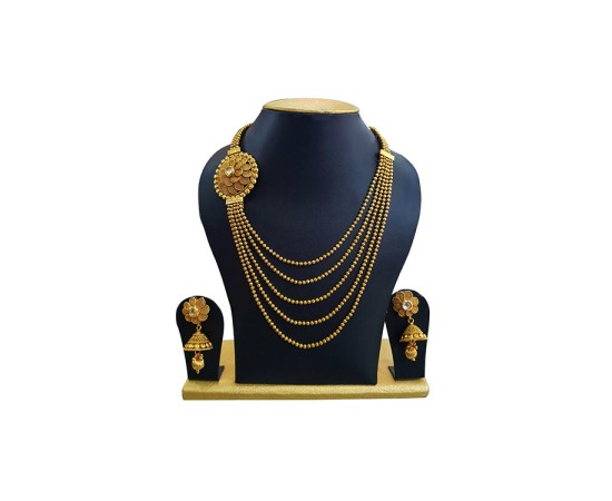 Gold Plated three layer Necklace With Flower Design